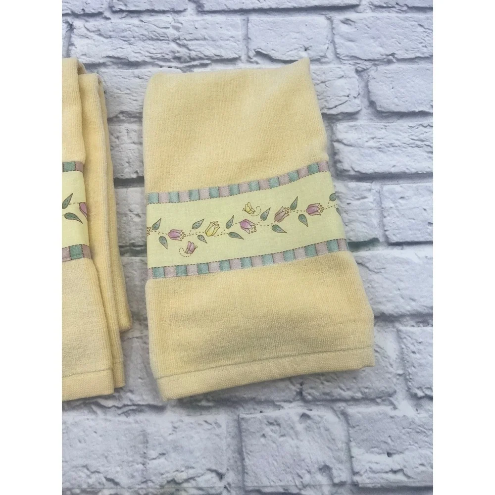 Collections Etc Yellow Floral Tulip 3 Piece Bath Towel Set Decorative Cotton